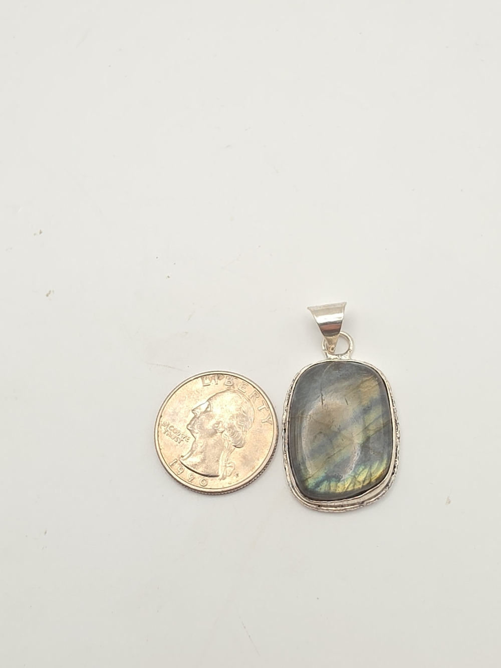Labradorite Silver Plated Oval Pendant - Iridescent Blue-Green